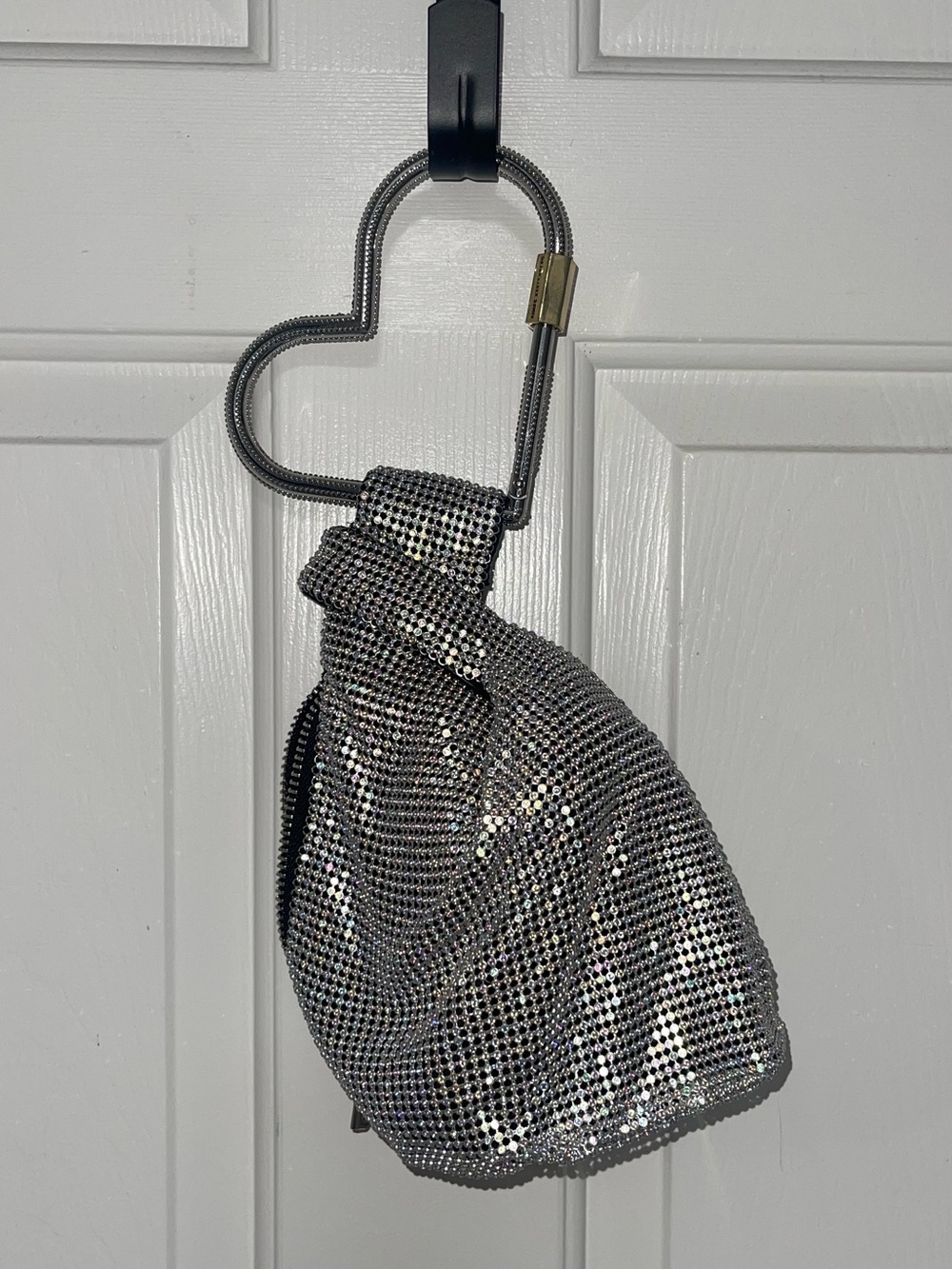 Aimee Kestenberg Silver Rhinestone Heart Wristlet Clutch